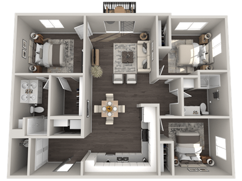 Floor plan for 3 beds, 2 baths, 1187 sqft